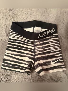 Nike Pro Women’s Black & White Striped Compression Shorts, zebra print